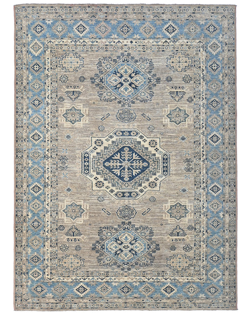 5x7 Ft Kazak Brown Blue Afghan Hand Knotted Geometric Wool Area Rug